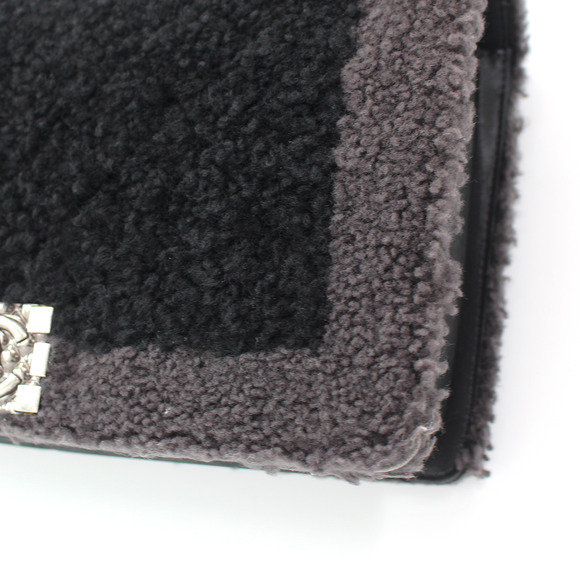 Chanel Large Boy Two Tone Black Grey Flap Top Wool Sherpa Shoulder Bag Silver CC - Picture 5 of 8